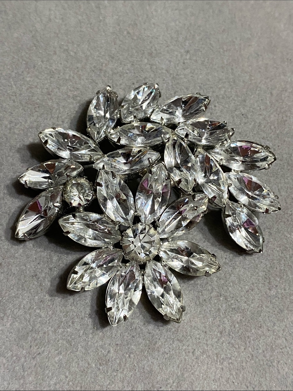 Clear Crystal Flower Brooch Pin - Sparkling Silver-Tone Accent